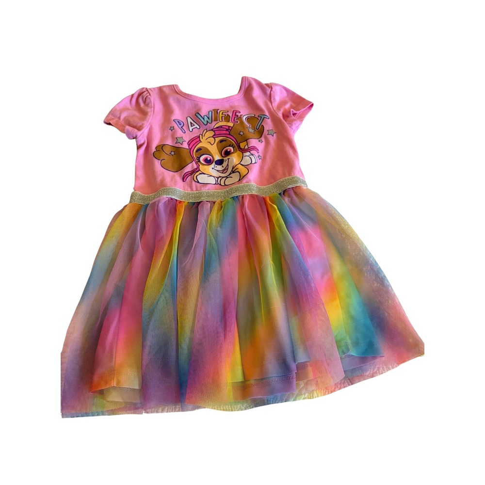 Paw Patrol Girls Rainbow Tulle Cotton Graphic Dress Pink Size 4T